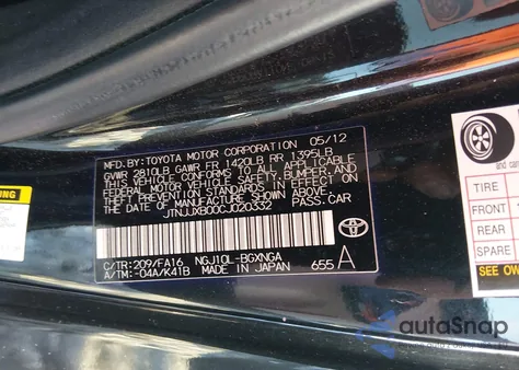 2012 Scion Iq z USA, uszkodzony, nr VIN JTNJJXB00CJ020332